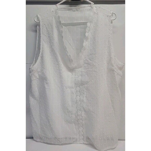 Womens Tank top Lace White 100% Polyester Sleeveless 2XL - Picture 1 of 9
